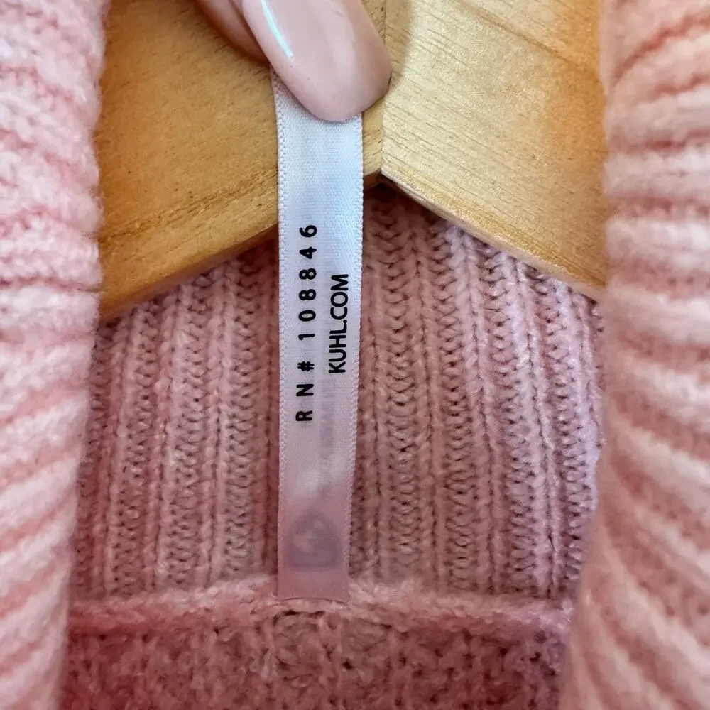 Kuhl Women's Sienna Sweater Medium Pink Waffleknit Turtleneck Cozy Gorpcore